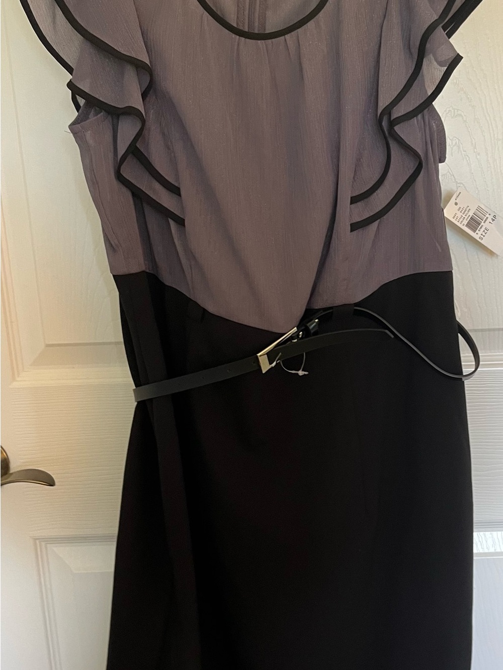 Alyx Gray and Black Ruffled Midi Dress with Waist Belt